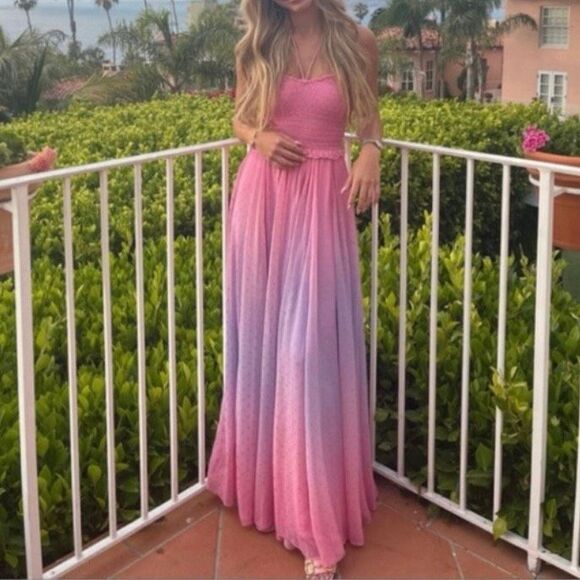 ROCOCO SAND Ombré Halter Maxi Dress Size Large Pink Purple Gold Dots - Picture 4 of 16